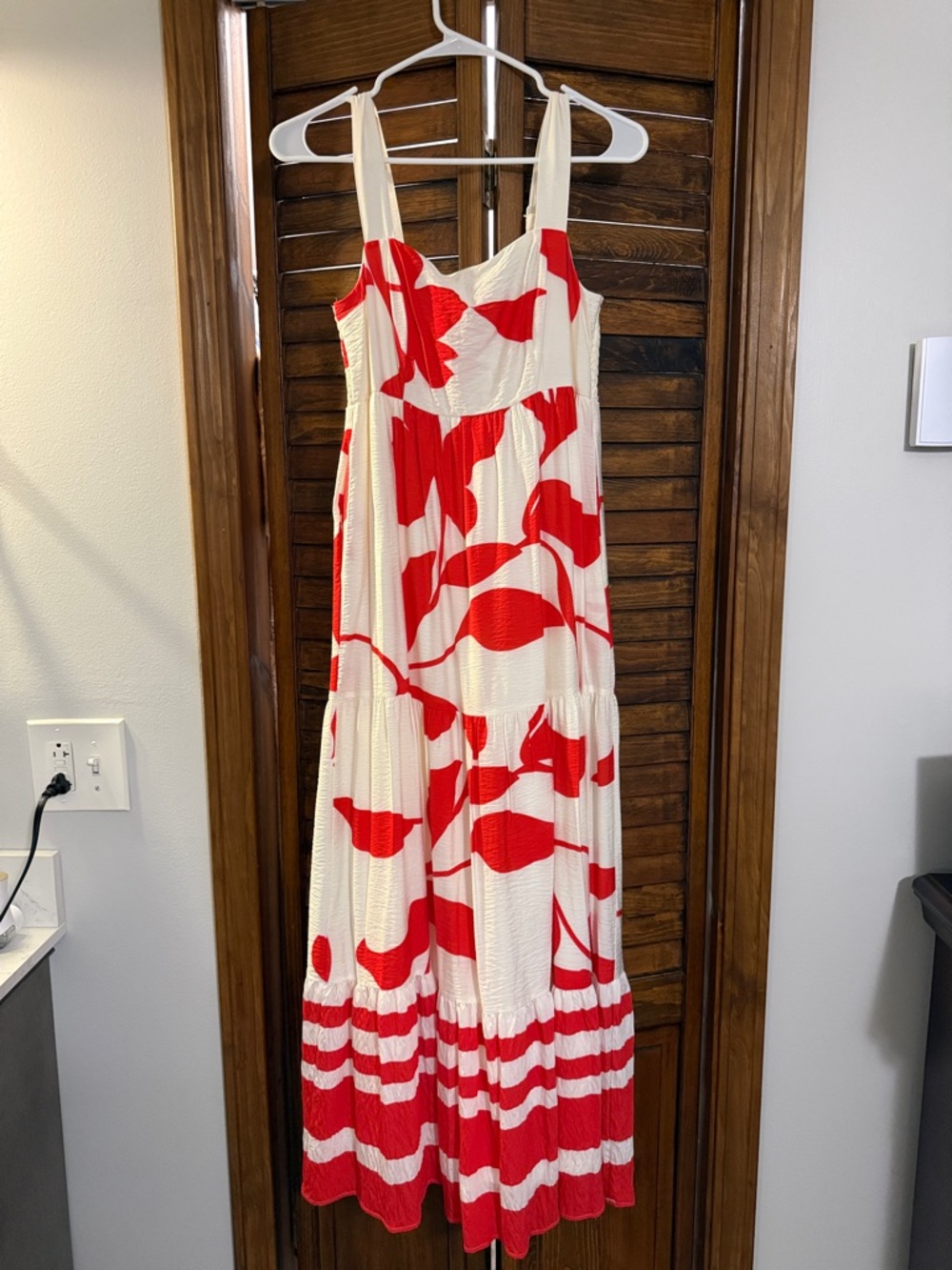 Nine West White Maxi Dress with Red Floral Print